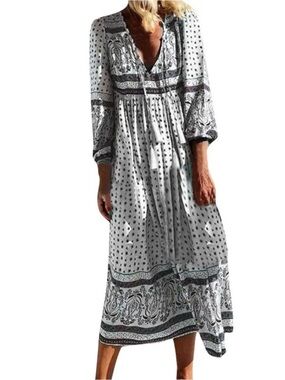 MISSLOOK White Black Boho Paisley Midi Maxi Dress small medium